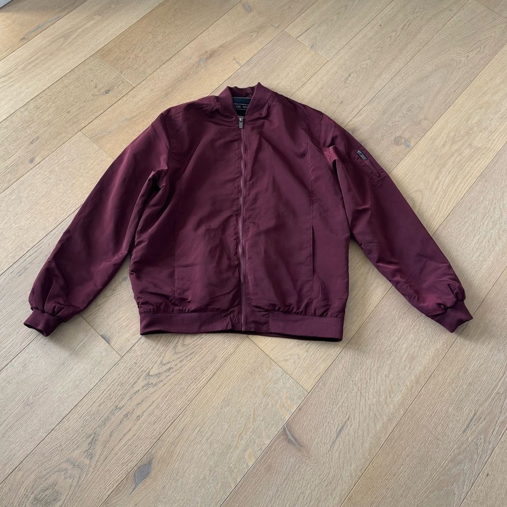 LON NYC Across The Pond Bomber Jacket Burgundy Mens Large